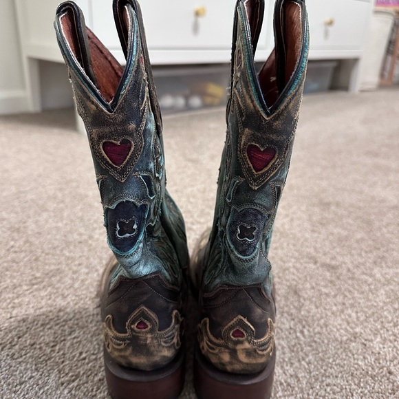 Dan Post Square Toe Blue Bird Cowboy Boots - Picture 2 of 5